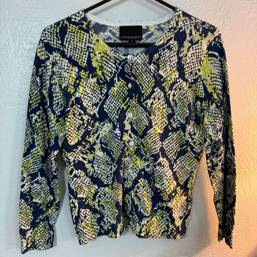 Vintage Y2K Navy Lime Snakeskin Pattern Cardigan L